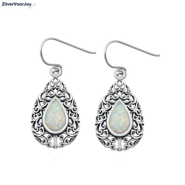 Grote foto zilveren druppelvorm witte opaal oorbellen sieraden tassen en uiterlijk oorbellen