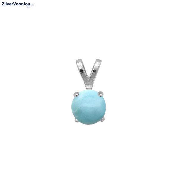Grote foto zilveren kleine ronde blauwe larimar edelsteen kettinghanger sieraden tassen en uiterlijk kettingen