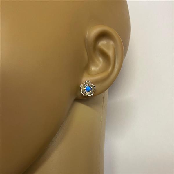Grote foto zilveren blauwe opaal bloem oorstekers rhodium sieraden tassen en uiterlijk oorbellen