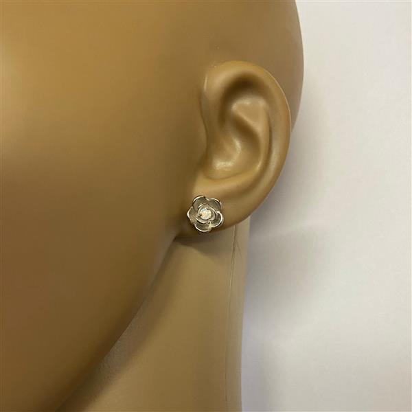 Grote foto zilveren witte opaal bloem oorstekers rhodium sieraden tassen en uiterlijk oorbellen