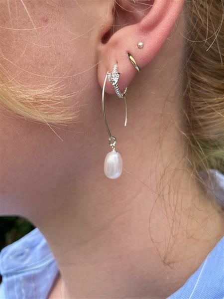 Grote foto zilveren oorbellen haak zoetwaterparel sieraden tassen en uiterlijk oorbellen