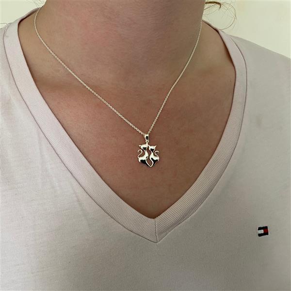 Grote foto zilveren twee poezen ketting sieraden tassen en uiterlijk kettingen