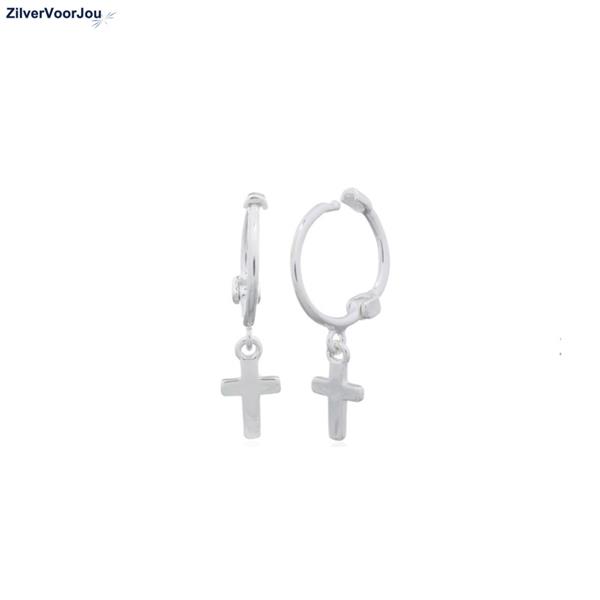 Grote foto zilveren mini huggie hoops cross sieraden tassen en uiterlijk oorbellen