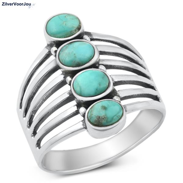 Grote foto zilveren grote natuurlijke turquoise ring met 4 stenen sieraden tassen en uiterlijk ringen voor haar
