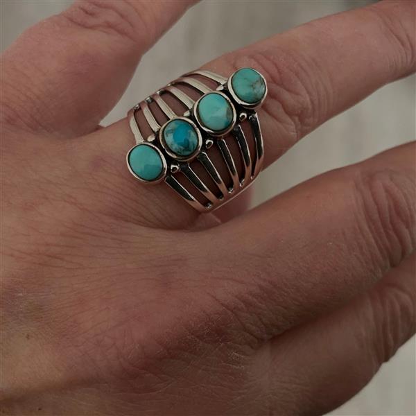 Grote foto zilveren grote natuurlijke turquoise ring met 4 stenen sieraden tassen en uiterlijk ringen voor haar