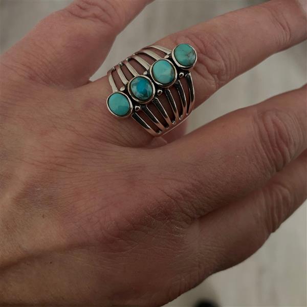 Grote foto zilveren grote natuurlijke turquoise ring met 4 stenen sieraden tassen en uiterlijk ringen voor haar