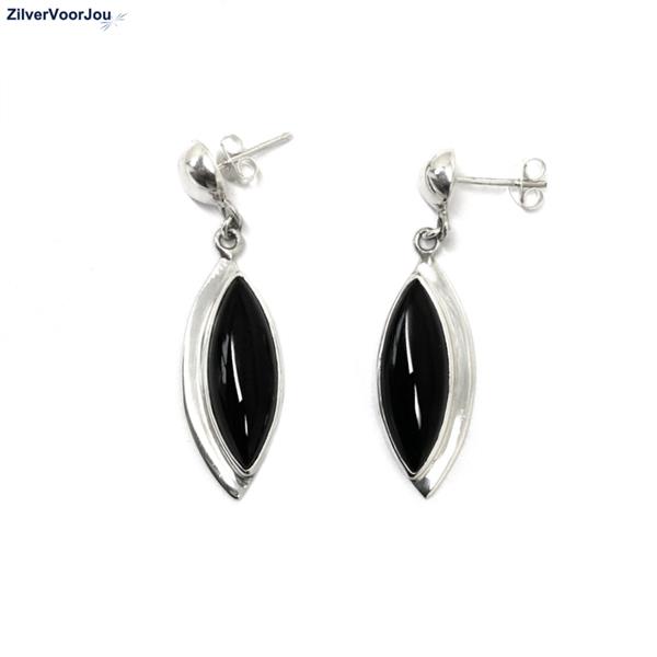 Grote foto zilveren zwarte agaat oorhangers asymmetrisch sieraden tassen en uiterlijk oorbellen