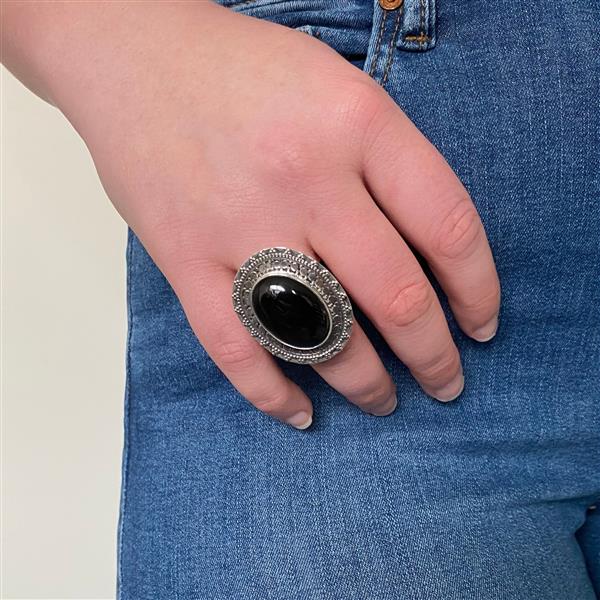 Grote foto zilveren grote cabochon zwarte agaat ring sieraden tassen en uiterlijk ringen voor haar
