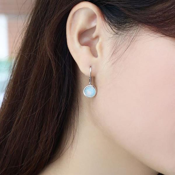 Grote foto zilveren air blue opaal ronde leverback kristal oorhangers sieraden tassen en uiterlijk oorbellen