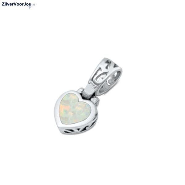 Grote foto zilveren wit opaal hart hangertje sieraden tassen en uiterlijk kettingen