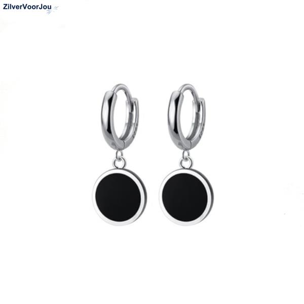 Grote foto zilveren huggie hoop zwarte cirkel hanger sieraden tassen en uiterlijk oorbellen