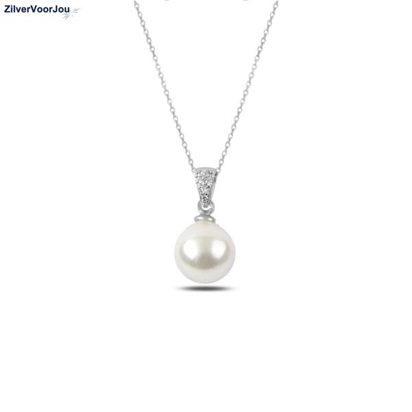 Grote foto zilveren witte parel ketting met witte zirkoon rhodium sieraden tassen en uiterlijk kettingen