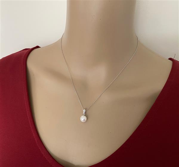 Grote foto zilveren witte parel ketting met witte zirkoon rhodium sieraden tassen en uiterlijk kettingen