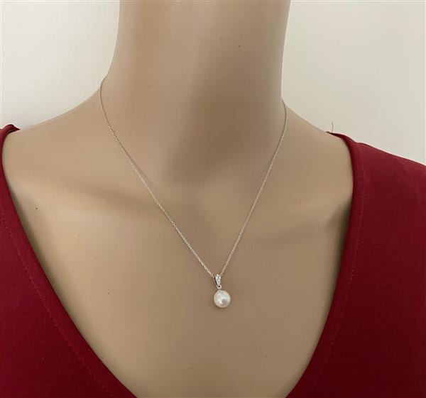 Grote foto zilveren witte parel ketting met witte zirkoon rhodium sieraden tassen en uiterlijk kettingen