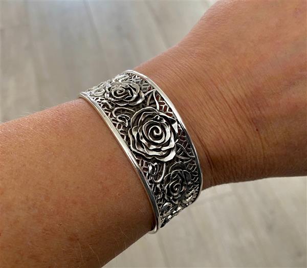 Grote foto zilveren 25 mm brede roos klemarmband sieraden tassen en uiterlijk armbanden voor haar