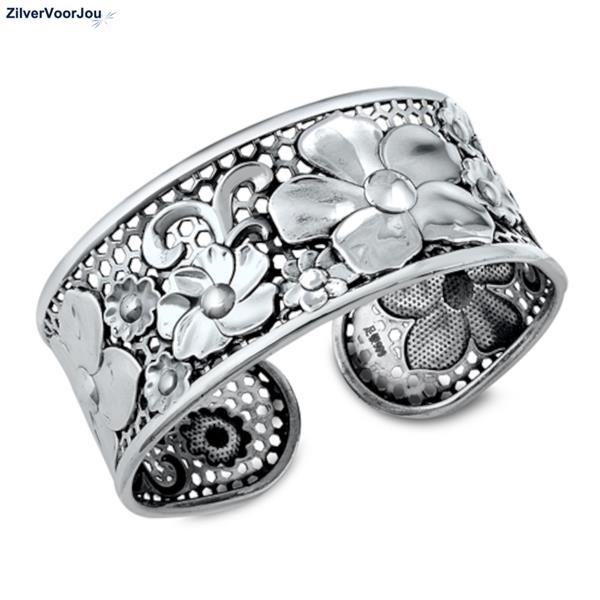 Grote foto zilveren 25 mm brede bloem klemarmband sieraden tassen en uiterlijk armbanden voor haar