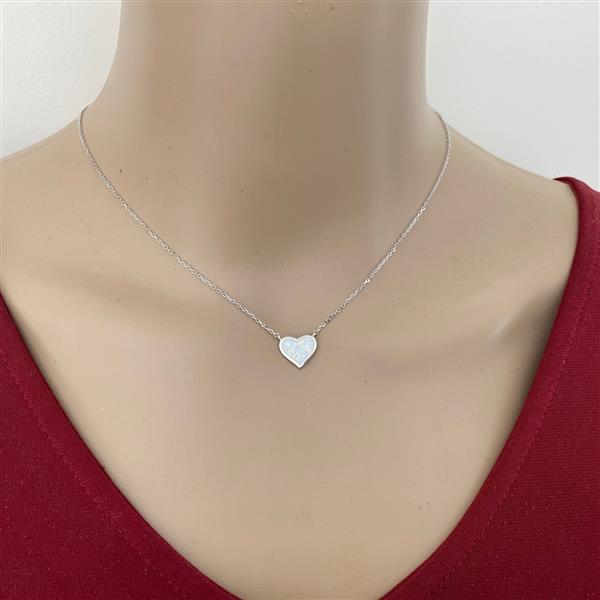 Grote foto zilveren wit opaal hart ketting sieraden tassen en uiterlijk kettingen