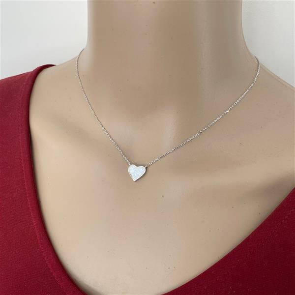 Grote foto zilveren wit opaal hart ketting sieraden tassen en uiterlijk kettingen