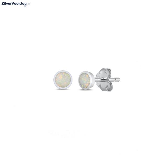 Grote foto zilveren kleine oorstekers met witte opaal 4mm sieraden tassen en uiterlijk oorbellen