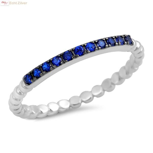 Grote foto zilveren bolletjes ring saffier blauw cz smal sieraden tassen en uiterlijk ringen voor haar