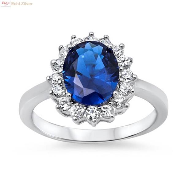 Grote foto zilveren saffier blauwe ovale diana ring sieraden tassen en uiterlijk ringen voor haar