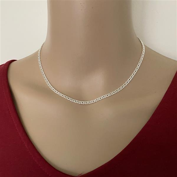 Grote foto zilveren 40 cm dubbele gourmet schakel ketting 3.5 mm breed sieraden tassen en uiterlijk kettingen