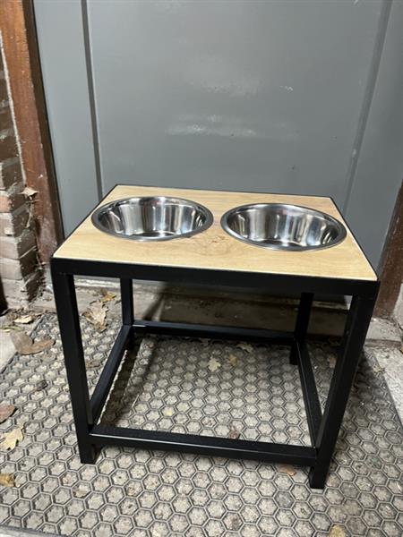 Grote foto hondendrinkbak staal zwart eiken met rvs drinkbakken of voorbakken 1 bak 28 cm. huis en inrichting woningdecoratie