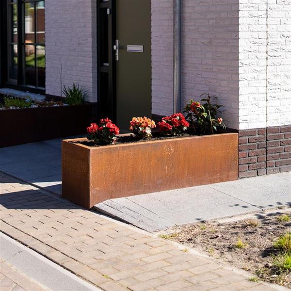 Grote foto cortenstaal connect 150x40x40cm. plantenbak in 4 delen tuin en terras bloembakken