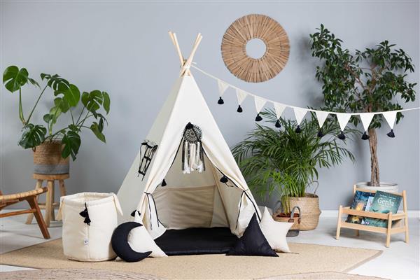 Grote foto set xxl tipi tent zwart kwastje met accessoires tipi mat 4 kussens speelgoedmand slinger dr kinderen en baby overige