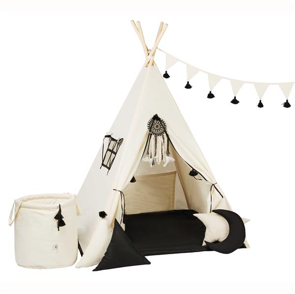 Grote foto set xxl tipi tent zwart kwastje met accessoires tipi mat 4 kussens speelgoedmand slinger dr kinderen en baby overige