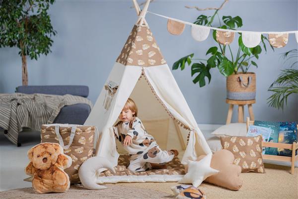 Grote foto tipi tent teddy bear xxl set 9 accessoires xxl set speelmat 4 kussens speelmand vlaggenlijn d kinderen en baby overige