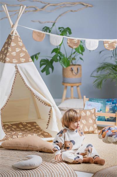 Grote foto tipi tent teddy bear xxl set 9 accessoires xxl set speelmat 4 kussens speelmand vlaggenlijn d kinderen en baby overige