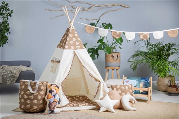 Grote foto tipi tent teddy bear xxl set 9 accessoires xxl set speelmat 4 kussens speelmand vlaggenlijn d kinderen en baby overige