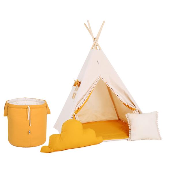 Grote foto set tipi tent oker beige met speelgoedmand tipi mat 2 kussens en speelgoedmand kinderen en baby overige