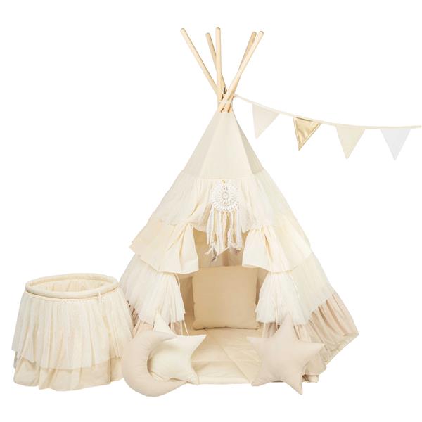 Grote foto xxl set tipi tent met ruches happy frills tipi speelmat 4 kussens speelmand vlaggenlijn kinderen en baby overige