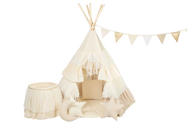 Grote foto xxl set tipi tent met ruches happy frills tipi speelmat 4 kussens speelmand vlaggenlijn kinderen en baby overige