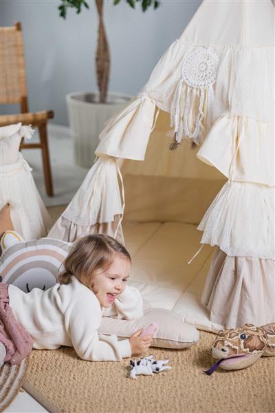 Grote foto xxl set tipi tent met ruches happy frills tipi speelmat 4 kussens speelmand vlaggenlijn kinderen en baby overige