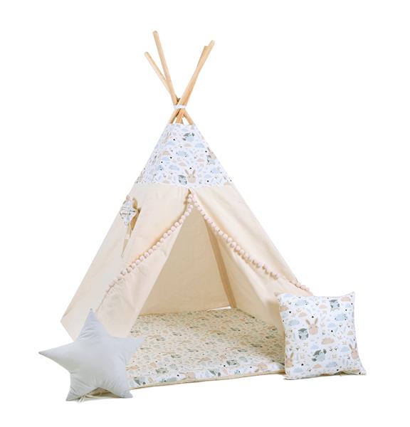 Grote foto tipi tent pastel friends met pompons tipi met pompons 2 kussens en mat kinderen en baby overige