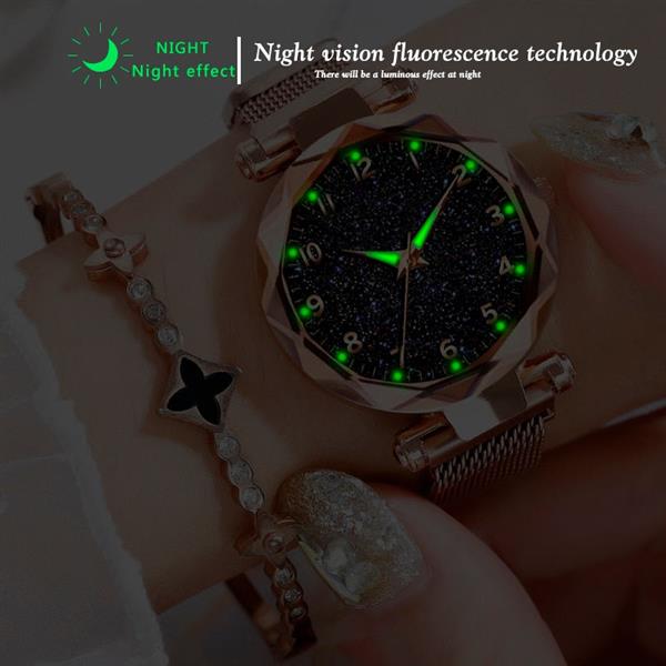 Grote foto magnetisch sterrenhemelhorloge voor dames modieuze metalen gaasbandriemkwarts kleding dames horloges