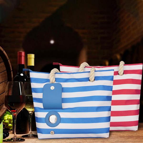 Grote foto gestreepte strandtas met ge soleerd wijncompartiment en zijvakken sieraden tassen en uiterlijk damestassen