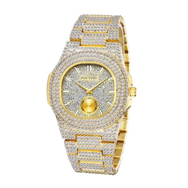 Grote foto full diamond luxury watch for men stainless steel quartz wristwatch with storage box kleding dames horloges
