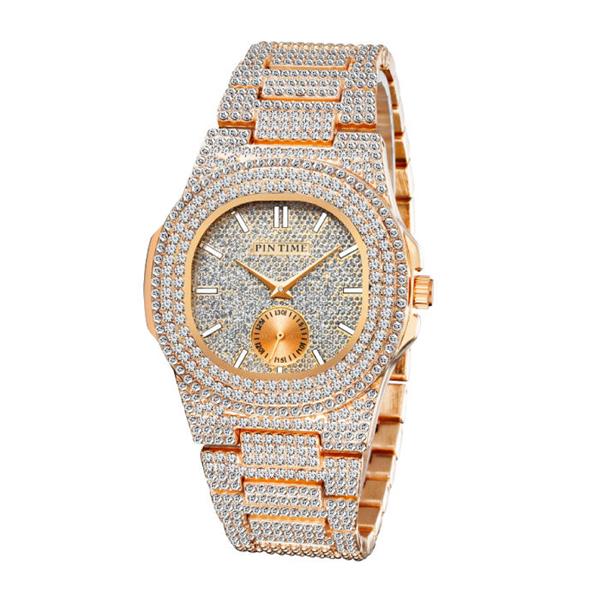 Grote foto full diamond luxury watch for men stainless steel quartz wristwatch with storage box kleding dames horloges