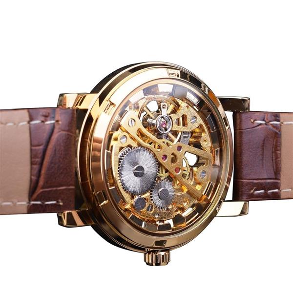 Grote foto luxe horloge met gouden kast voor heren horloge met leren of mesh bandje transparant mechanisch sk kleding dames horloges