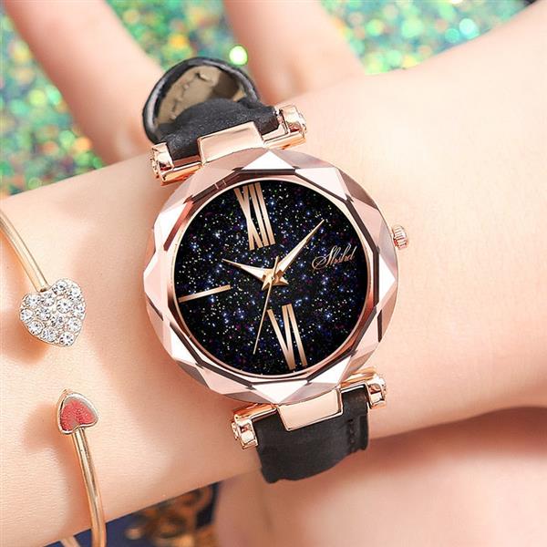 Grote foto minimalistisch sterrenhemelhorloge voor dames modieus casual lederen band riem quartz kleding dames horloges
