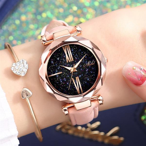 Grote foto minimalistisch sterrenhemelhorloge voor dames modieus casual lederen band riem quartz kleding dames horloges