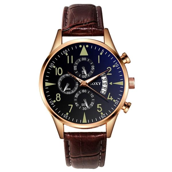 Grote foto stijlvol luxe horloge voor heren lichtgevende quartz horloge lederen band met kalender kleding dames horloges