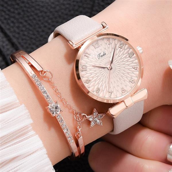 Grote foto luxe horloge met armband voor dames quartz horloge magnetisch leren band kleding dames horloges