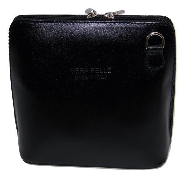 Grote foto zwart vera pelle italiaans leren schoudertasje rits rondom kleding dames sieraden