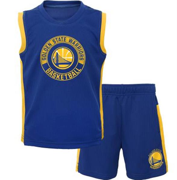 Grote foto golden state warriors kids jersey short set blauw kledingmaat m 5 6 kleding heren sportkleding