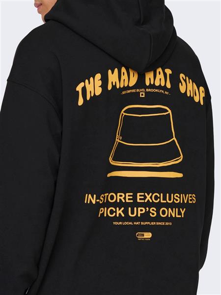 Grote foto the mad hat shop hoodie black yellow kledingmaat s kleding heren truien en vesten